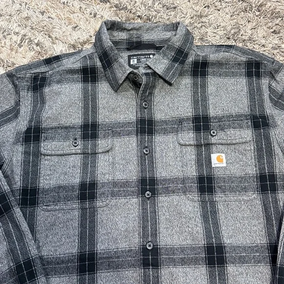 Carhartt Black and Gray Plaid Shirt heavy duty cotton sz XL TALL - Picture 4 of 9